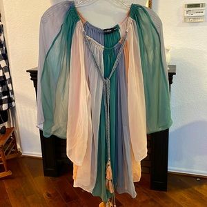 Antik Batik Multicolored Pinks, Greens, Blues Peaches Shirt XS